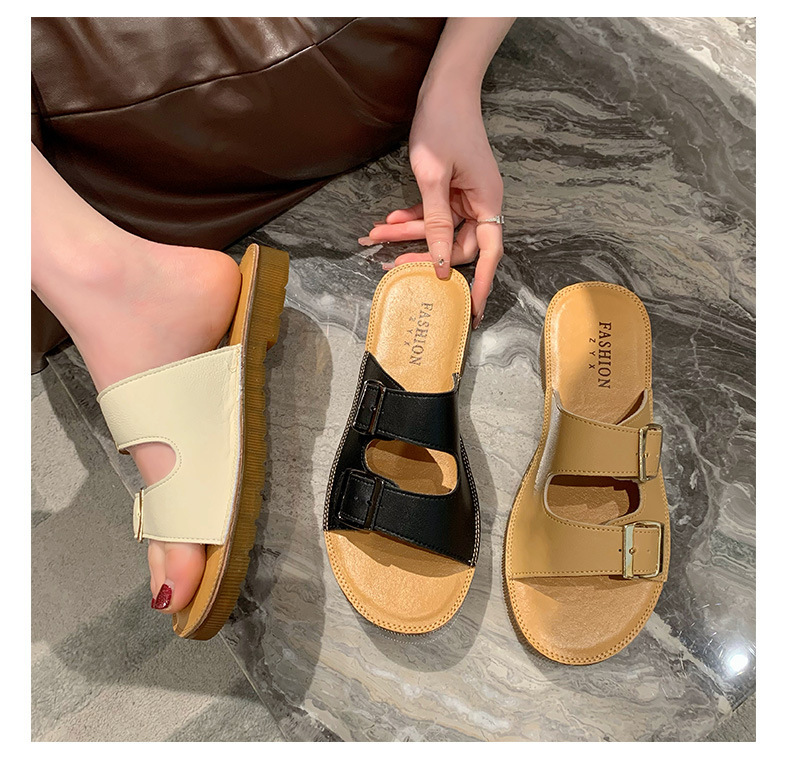 Echt leer Oxford-slippers met zachte zolen Dames zomer bovenkleding 2023 nieuwe all-match strandsandalen met riemgesp_voghion.com