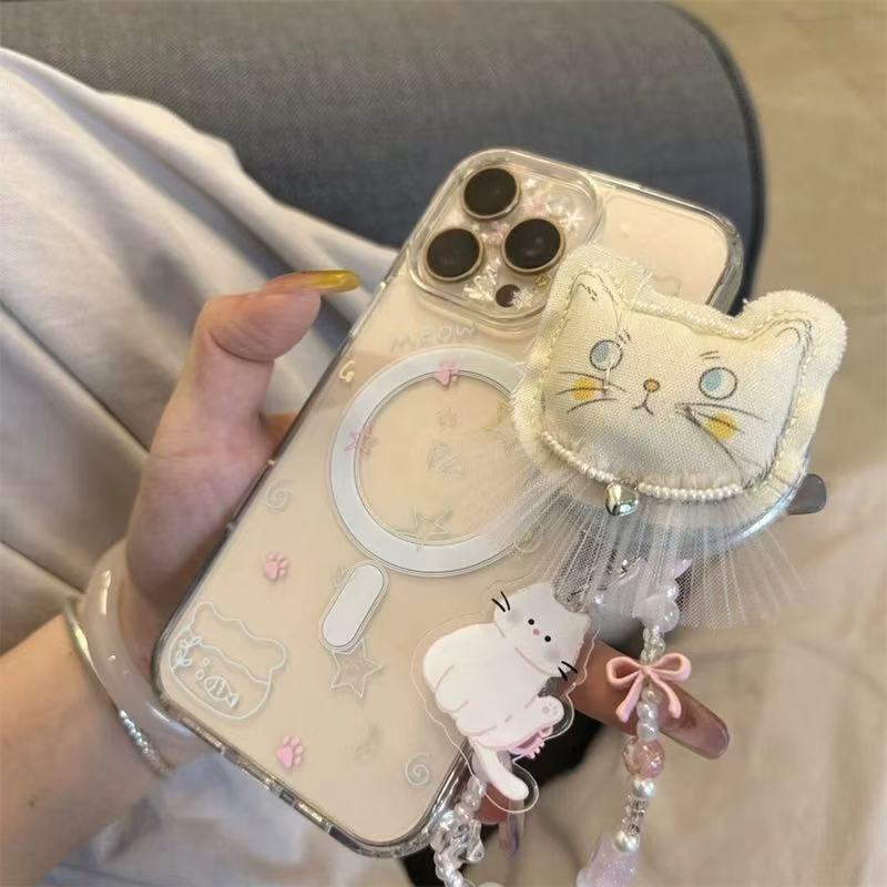 Lindo soporte de gato títere de succión magnética para iPhone 15 Apple 16ProMax funda para teléfono móvil 14 chica 13 nuevo