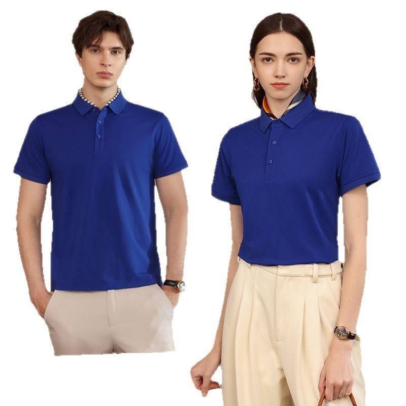 Nuevos productos de verano, seda de hielo pesada, sensación fresca, perlas elásticas, cuello secundario, camisa POLO de solapa de color sólido, camiseta de manga corta