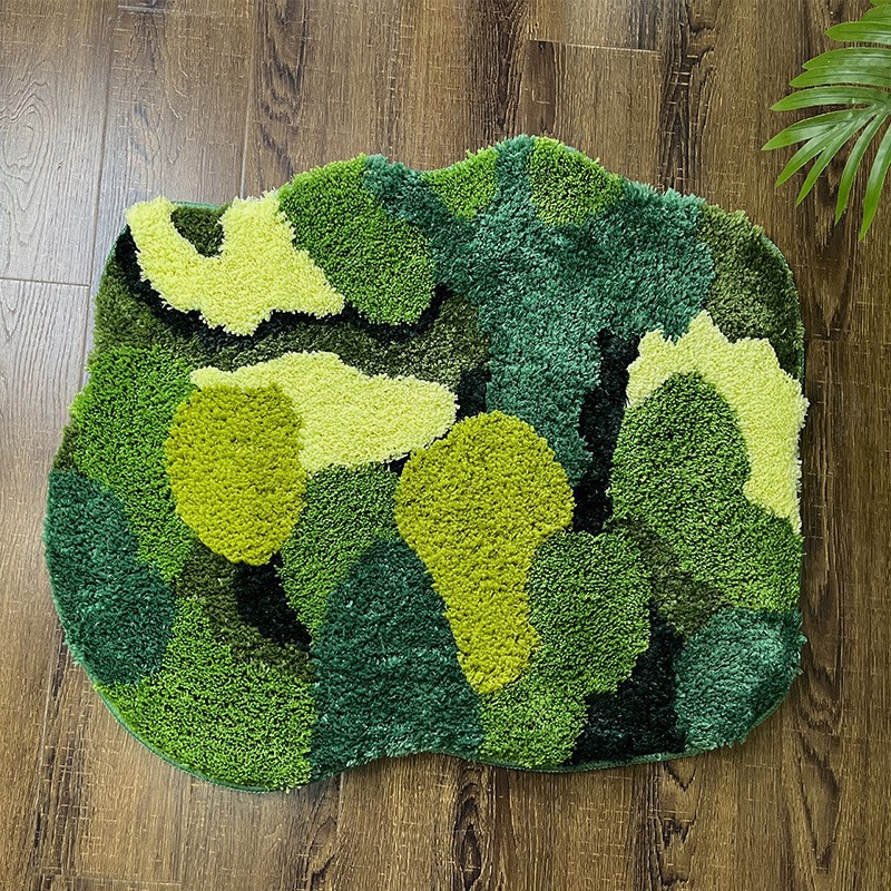 Transfronterizo nueva alfombra verde musgo bosque de forma especial de tres capas de lana de alta estructura alfombra de baño alfombra antideslizante absorbente