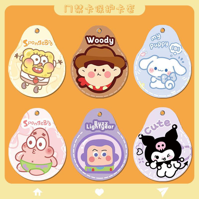 Cartoon Access Control Card Holder Drop-Shaped Keychain Mini Induction Elevator Community Door Card Bus Round Protective Cover