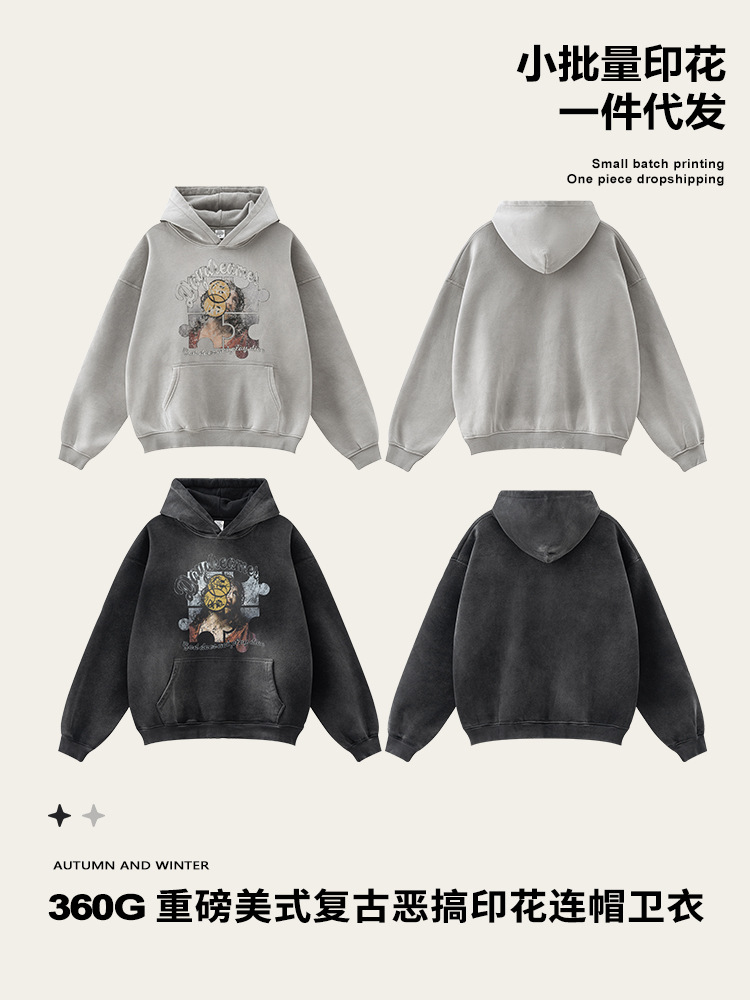 2025 otoño europeo y americano calles parodia callejera retrato camiseta encapuchada nicho de moda in suelta camiseta encapuchada hombre