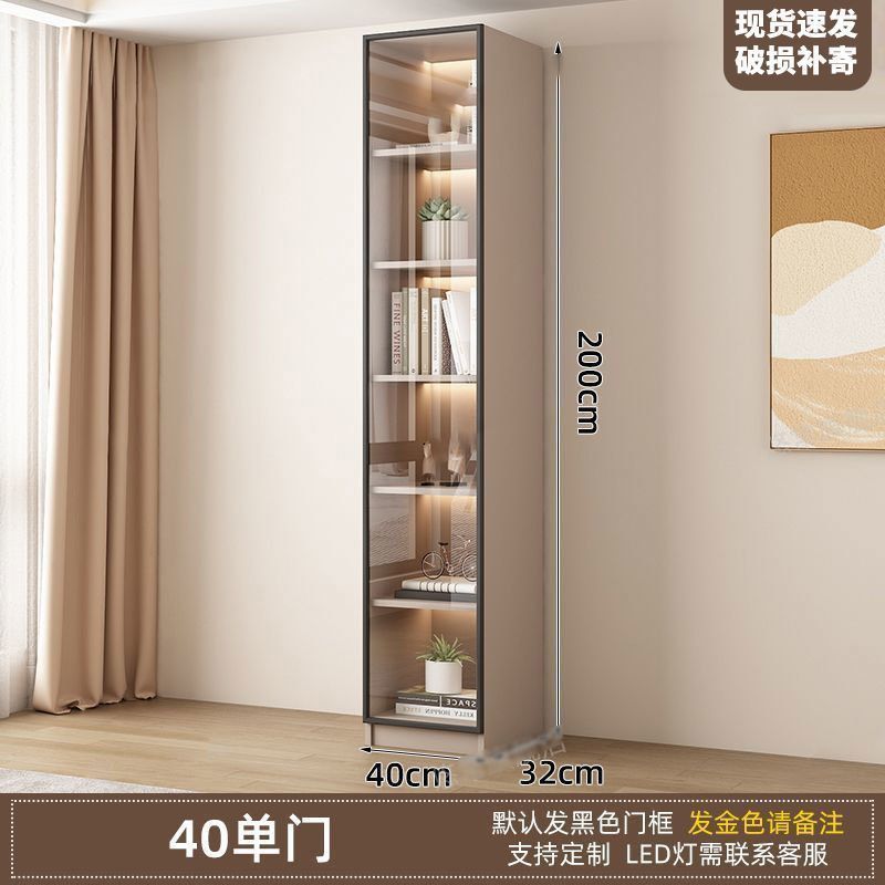 新中式书柜一门到顶加高客厅带玻璃门展示储物柜家用书房门墙书架|undefined