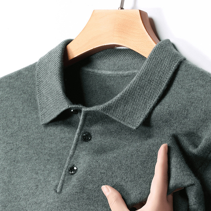 Special Offer Tommy High-Quality Wool Sweater for Men, Long-Sleeve, Turn-Down Collar, Solid Color, Middle-Aged Dad Style, Cashmere Base Sweater