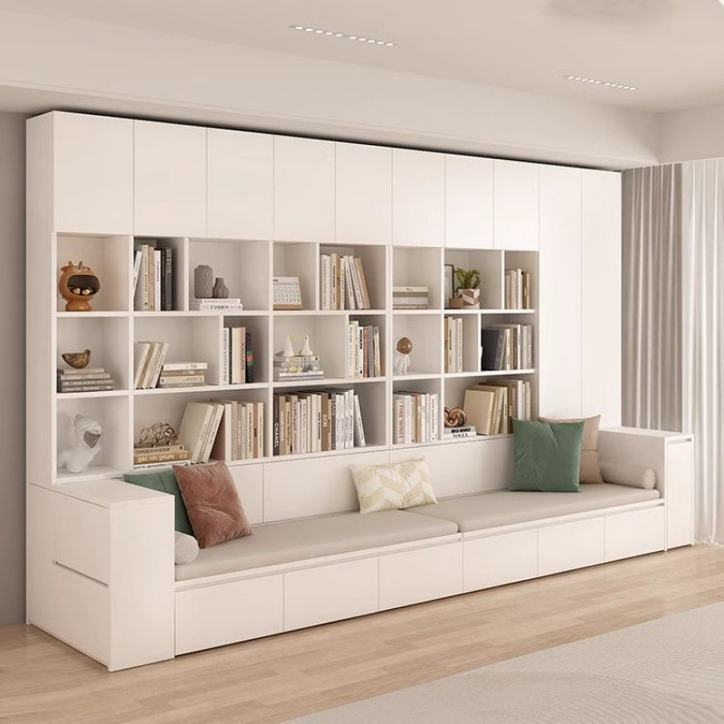 Sofa and Bookcase Integrated Living Room Full-Wall Bookcase Combination Multifunctional Home Use with Card Holder Bookshelf Background Cabinet Storage Cabinet
