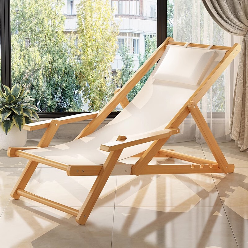 Reclining Chair, Foldable Beach Chair, Balcony Leisure Lazy Chair, Household Outdoor Canvas Camping Chair, Can Sit and Recline, Made of Bamboo