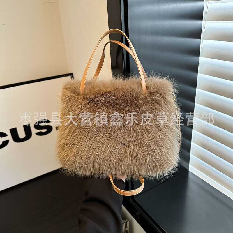 Cross-Border Plush Imitation Fox Fur Tote Bag Fashion Handbag Furry High-End Small Bag Manufacturer Wholesale Bags