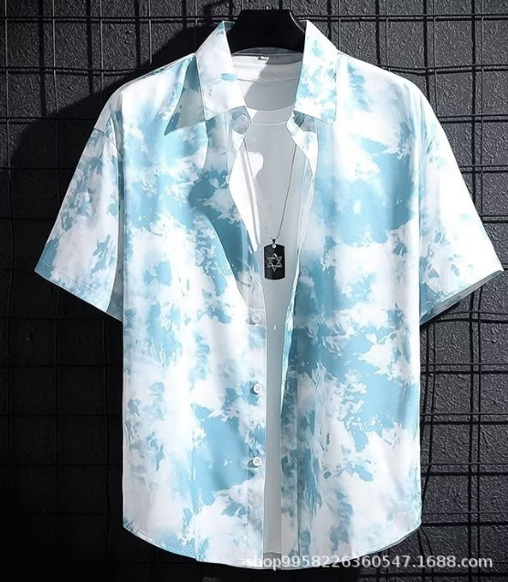夏香港スタイルルーズ半袖花柄シャツメンズハワイアンタイシーサイドビーチシャツ|undefined