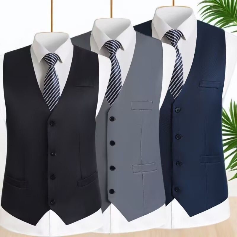 Spring and Autumn Suit Vest Men's New Casual Suit Groom Korean Style Slim V-Neck Vest Hotel Business Waistcoat
