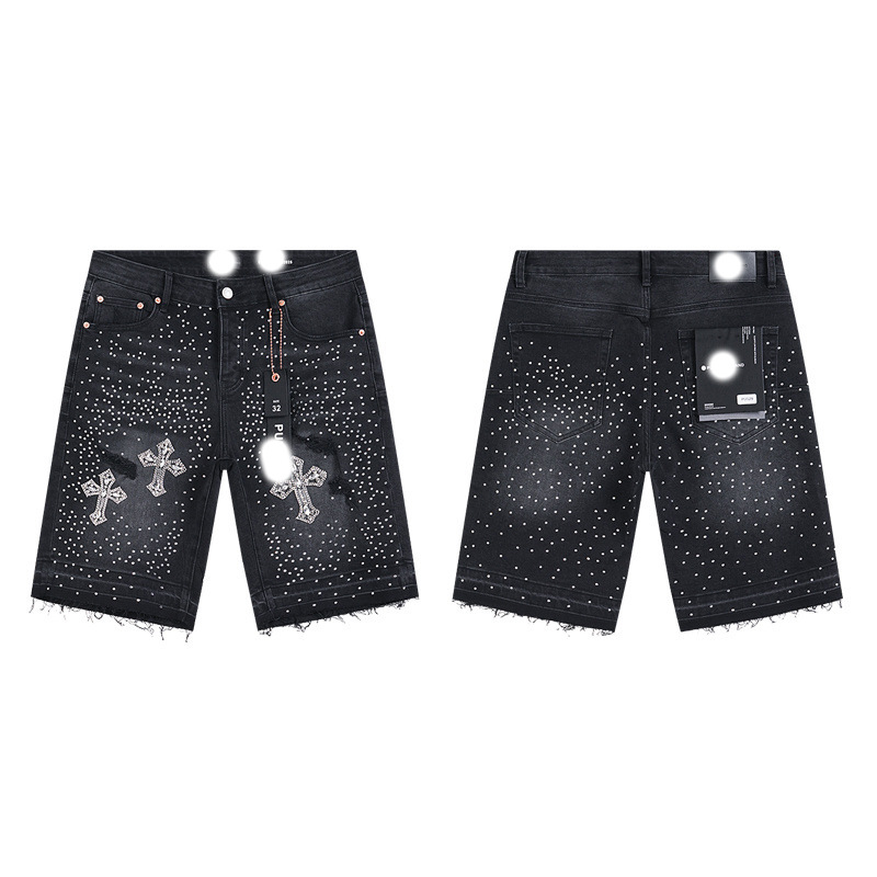 Marca de moda transfronteriza JB purple verano rectas vaqueros lavados de agua para hacer viejos agujeros vaqueros de hombre pantalones cortos de caño purple