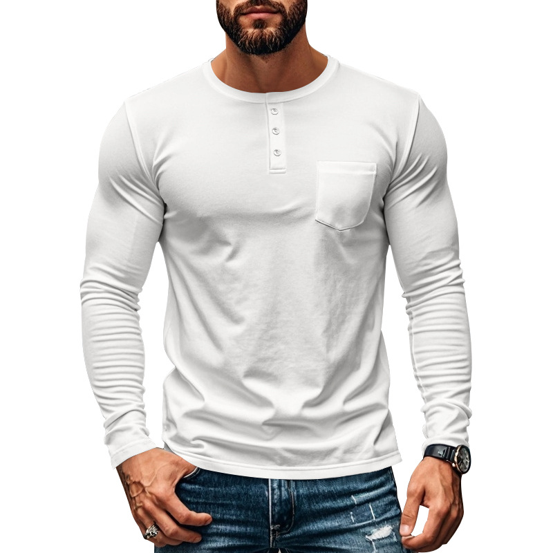 Herr t-shirt slim fit långärmad rund hals för höst och vinter_voghion.com