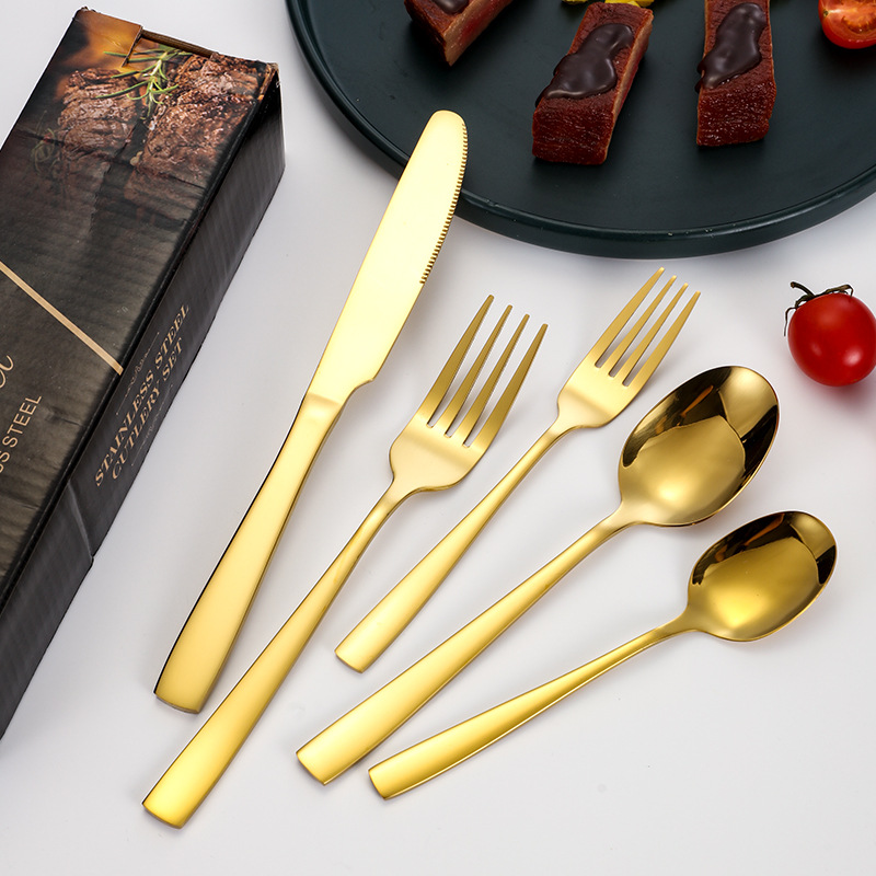 Transfronterizo Amazon cubiertos de acero inoxidable de mango cuadrado 20 / 24 / 30 piezas set cuchillo de filete de comida occidental tenedor cuchara set box