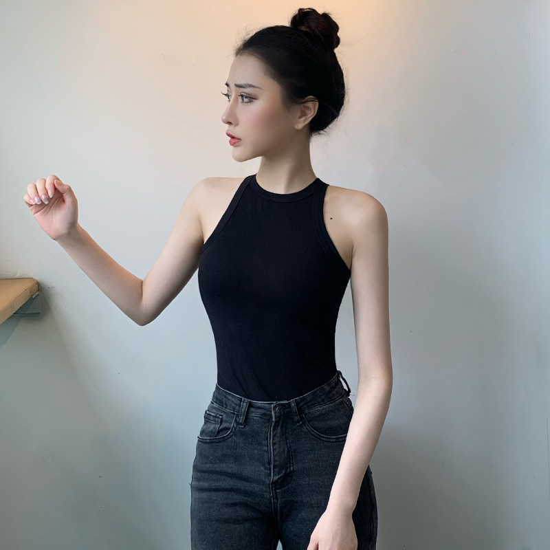 Black Outer Wear Small Halterneck Camisole Women's Summer Inner Wear Round Neck Yoga Sleeveless T-Shirt Tight Sexy Bottoming Shirt