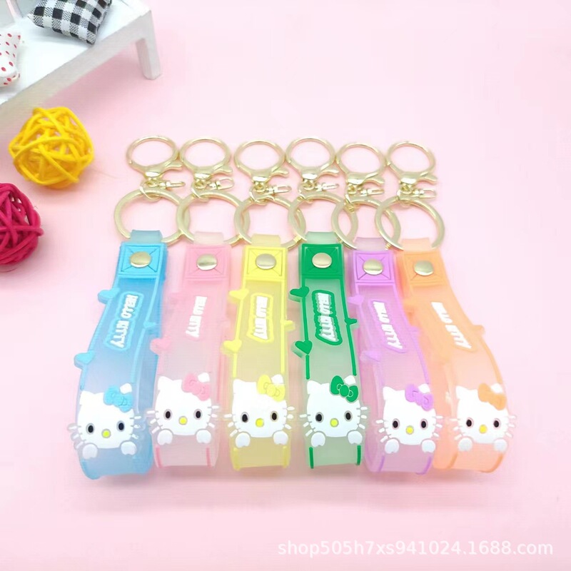 Cute trendy drifting oil KT cat keychain car key chain PVC soft rubber hand rope wristband bag pendant