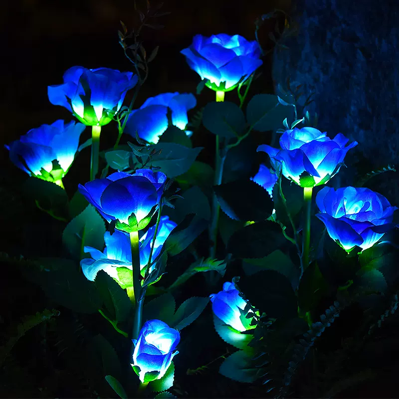 新款太阳能仿真花灯户外LED花园草坪灯地插灯5头太阳能玫瑰花灯
