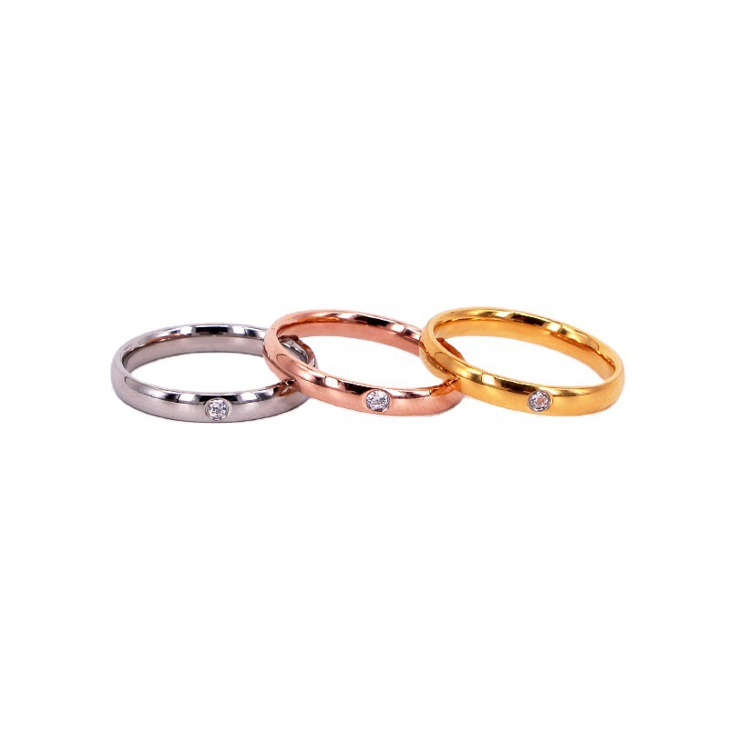 J2-104 New Single Diamond Inlaid Fine Version Glossy Ring Ring K-Style Titanium Steel Handmade Nest Inlaid Tail Ring