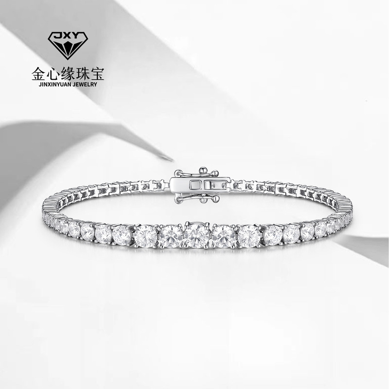 Cross-Border S925 Sterling Silver Heart Edge Moissanite Tennis Bracelet for Women High-End High-End D Color Moissanite Manufacturer Wholesale