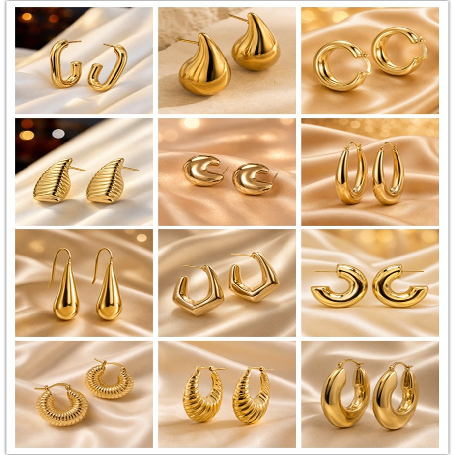 High-quality, heavy-duty design, smooth copper plated with 18K gold earrings, dopamine-inspired simple and versatile popular women's earrings