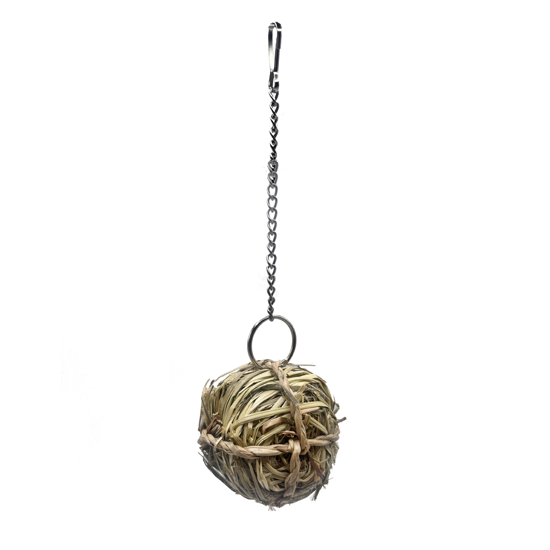 Loro mordiendo juguete para descomprimir y descomprimir bola de hierba de sepak bola cuerda pequeña mascota hámster conejo molar juguete puede colgar bola de hierba