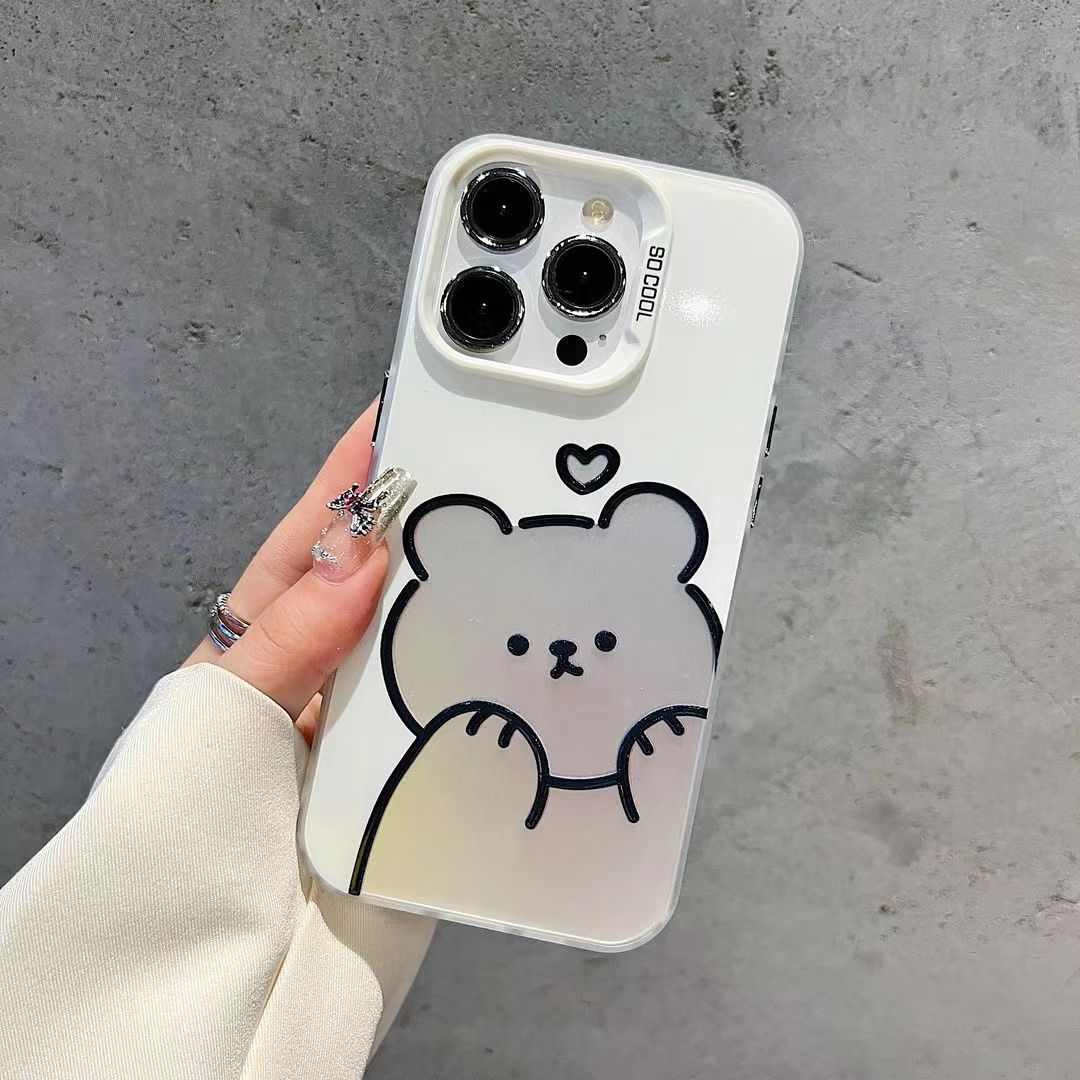 愛心小熊適用蘋果14PRO磨砂彩銀12手機殼11全包mate60小米14pro