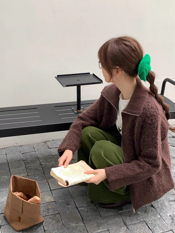 复古拉链高领羊羔毛开衫毛衣女2025秋冬新款宽松休闲针织衫外套厚|undefined