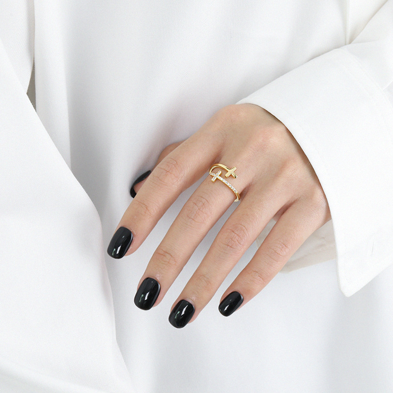 Plating, Inlay Design 1 Piece 925 Sterling Silver Cross Zircon Open Rings Rings