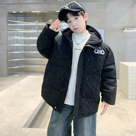 男童韩版加厚棉服冬装炸街新款青少年连帽提花羽绒棉衣防风保暖潮
