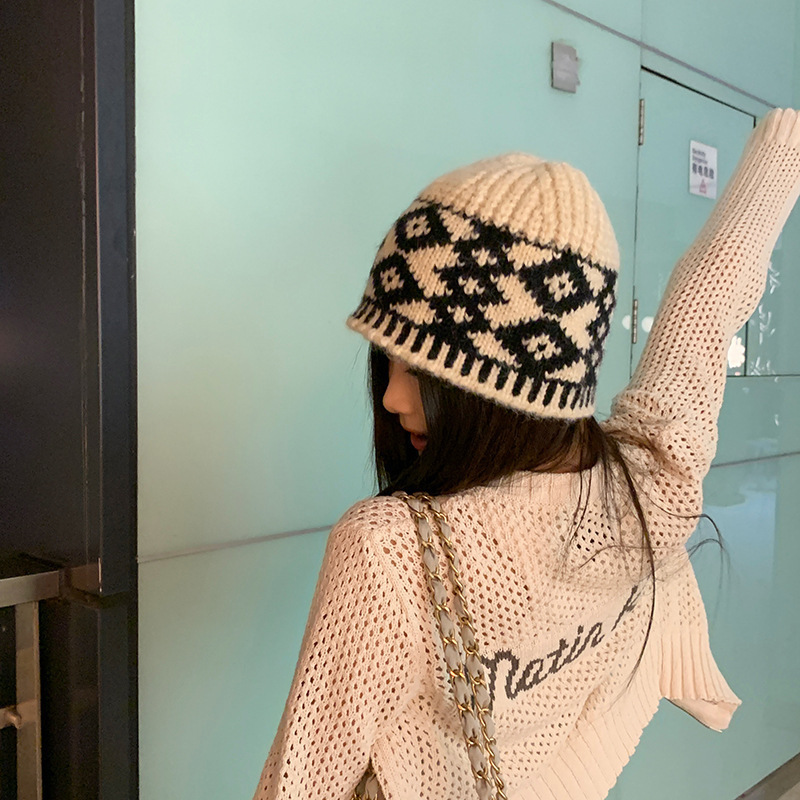 LC同款针织帽子女秋冬羊毛混纺复古毛线帽保暖大头围冷帽男包头帽|undefined