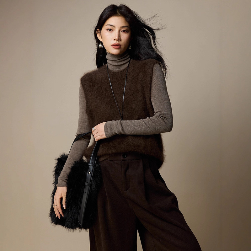 [Fleece Series] Pure Wool Vest 2025 New Women's Knitted Sweater for Layering in Autumn and Winter