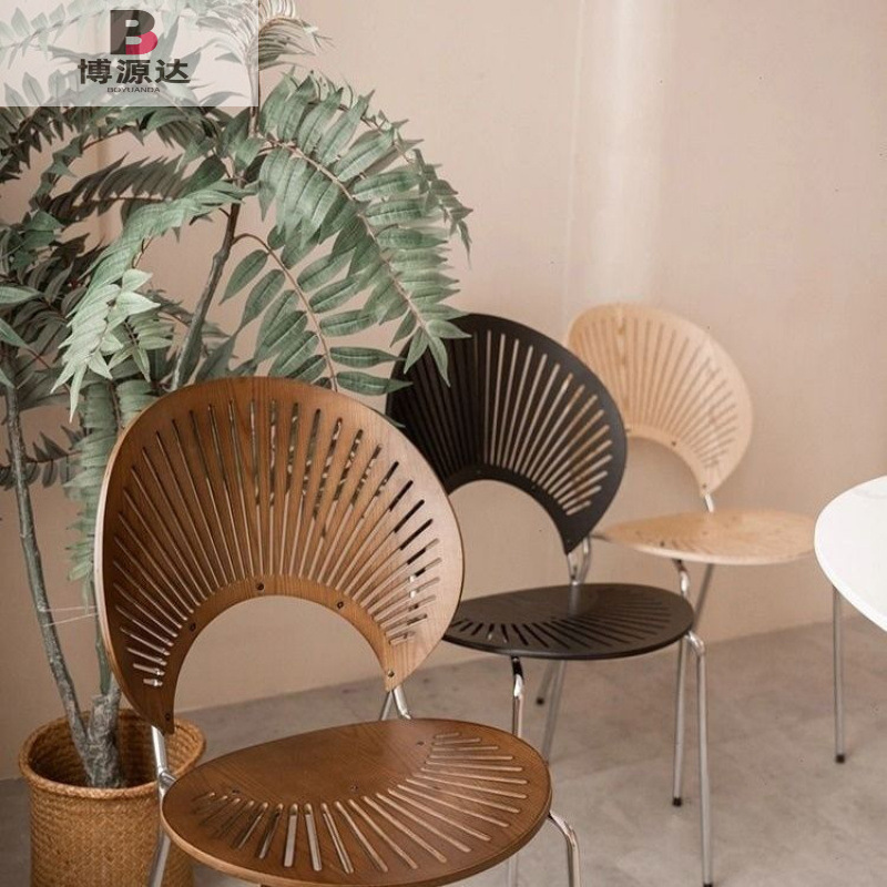 Nordic Solid Wood Shell Chair Light Luxury Home Dining Chair Light Luxury Sweet Shop Cream Internet Popular Shell Backrest Vintage Chair