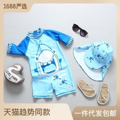 Outdoor export to UK baby sun protection children's swimwear for boys one-piece surfing suit swimwear set with hat trendy