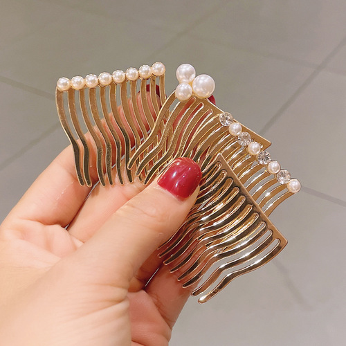 Girl internet celebrity style pearl rhinestone hairpin antique style backcomb hair comb insert comb Korean simple hairpin seamless bangs clip