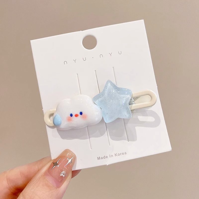 Linda horquilla de estrella de nubes, flequillo en la frente femenina, pinza lateral, temperamento, cabello roto lateral, pinza de pico de pato, tocado