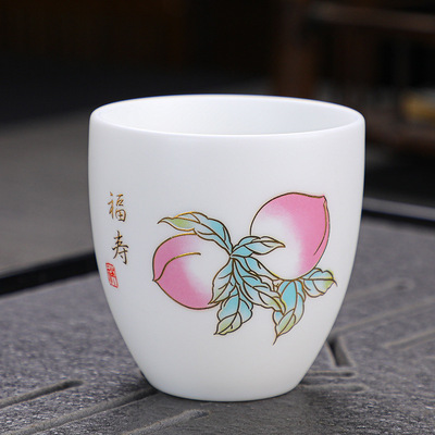 白瓷羊脂玉大号单杯素烧茶杯主人杯家用办公室品茗杯堆金堆料茶盏|ru