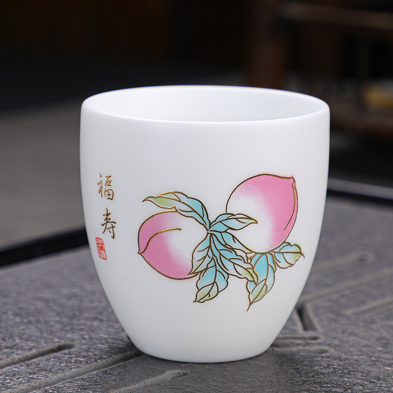 白瓷羊脂玉大号单杯素烧茶杯主人杯家用办公室品茗杯堆金堆料茶盏|ru