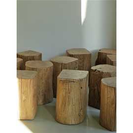 古朴年代全实木凳子老榆木墩子简约换鞋凳树桩环保根雕原木老树墩