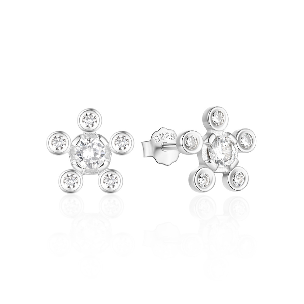 1 Pair Simple Style Geometric Round Flower Plating Inlay Sterling Silver Zircon Ear Studs display picture 8