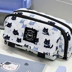 ひっくり返して雪の子猫の筆袋の高い顔の値の2層の多機能の文房具の箱のプリントの大容量の学生は汚い筆の袋に耐えます。