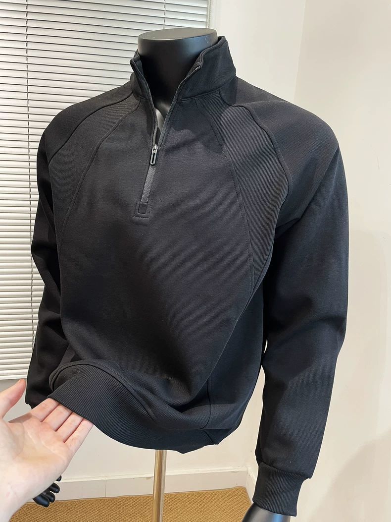 Men's Patchwork Stand Collar Pullover Sweatshirt Thermal Top_voghion.com