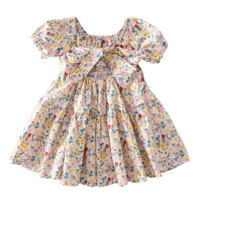 Платье для девочек, новинка 2025, летнее платье, модное платье принцессы для маленьких девочек, летнее детское хлопковое платье из чистого хлопка с цветочным принтом