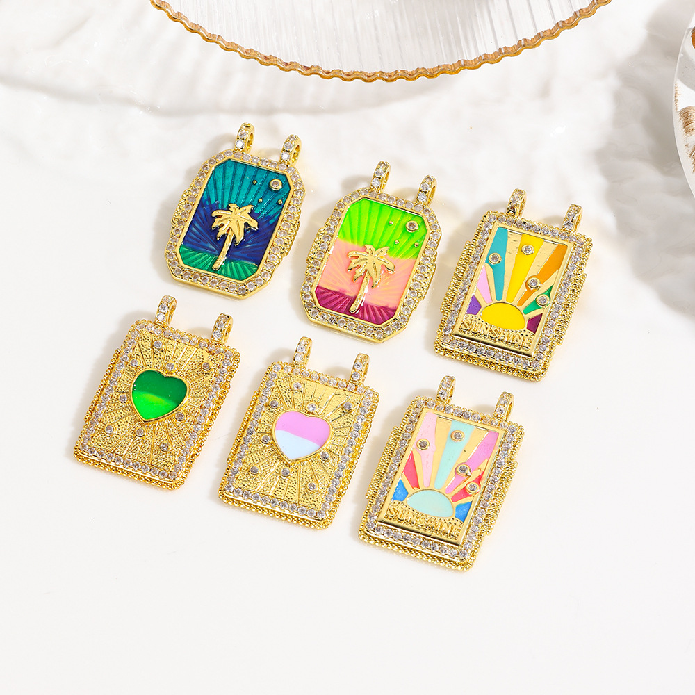 6g Weight Pendant Jewelry Making Type 18K Gold Plated Plating Material 1 Piece Quantity Daily Occasion Copper Material Rainbow, Coconut Tree, Heart Shape Pattern All Seasons Season Unisex Gender Plating Design Retro, Classic Style Style 1 Piece Copper 18K Gold Plated Rainbow Coconut Tree Heart Shape Pendant 无