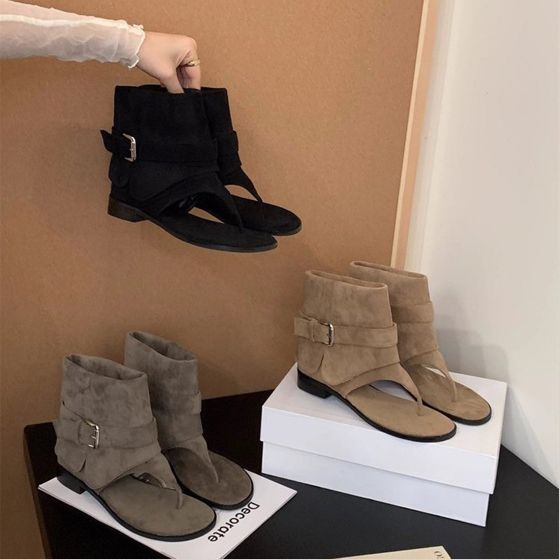 2025 New Cowboy Boots Sandals Women's Summer Clip-Toe Sandals Women's Flat Flip-Flops Retro Women's Shoes Summer Style