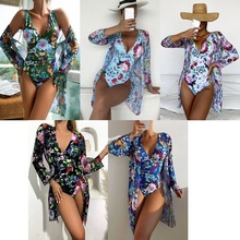 欧式欧美连体长款套装游泳衣女批发性感连体长裙比基尼三件套