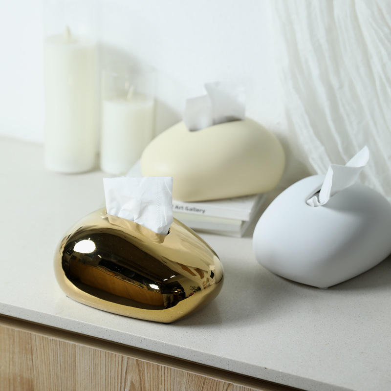 Caja de servillas de cerámica dorada y plateada, caja de servillas domésticas, caja de almacenamiento, mesa de té, caja de extracción, decoración de escritorio, decoración