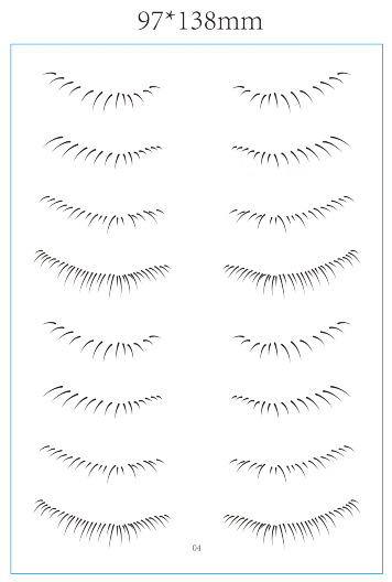 Etiqueta engomada creativa personalizada del tatuaje de la simulación de la pestaña inferior Pestañas postizas de transferencia de agua de parche de tatuaje de pestañas a la muestra de imagen