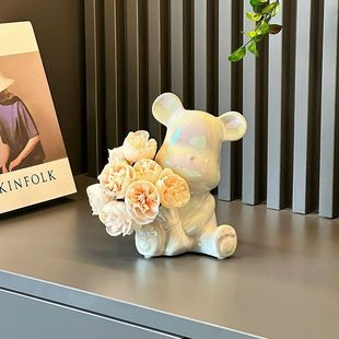 Creative Bouquet Bear Ornaments, Simulated Flowers, Violent Bears, Living Room Tv Cabinets, Wine Cabinets, Entrance Halls, Light Luxury Home Decorations