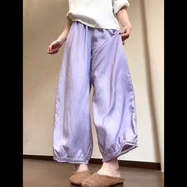 韩系松弛感紫色阔腿长睡裤女夏季薄款宽松显瘦休闲家居裤子可外穿