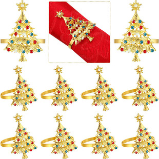 Metal Christmas tree rhinestone napkin ring party KC gold napkin holder buckle wedding dinner table decoration