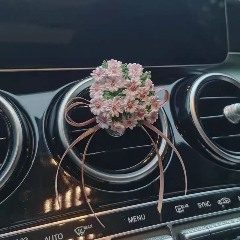 小雏菊花簇汽车空调出风口扩香石香水香薰夹生花车载|undefined