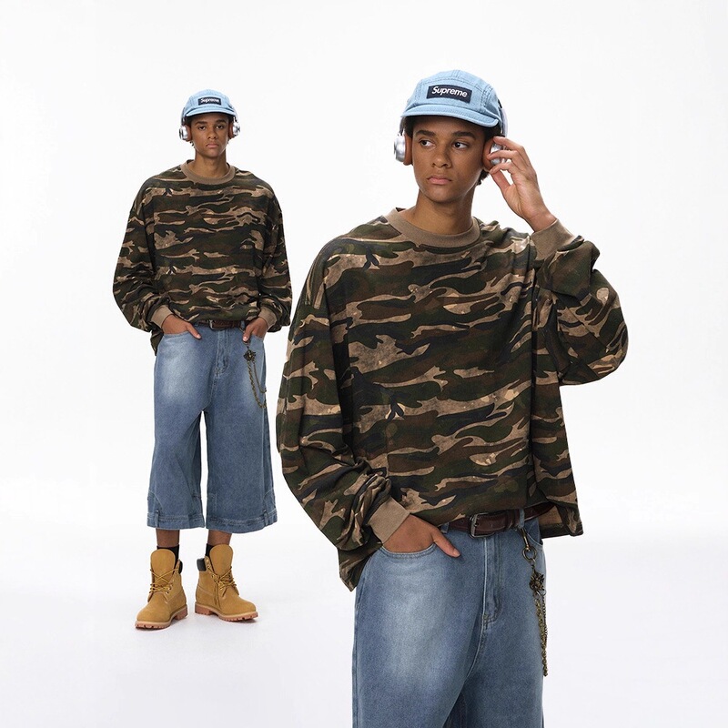 Camouflage Boxy Long-Sleeved T-Shirt New Trendy Brand Outdoor Casual Versatile Round Neck Base Shirt Camouflage Boxy Long-Sleeved T-Shirt New Trendy Brand Outdoor Casual Versatile Round Neck Base Shirt